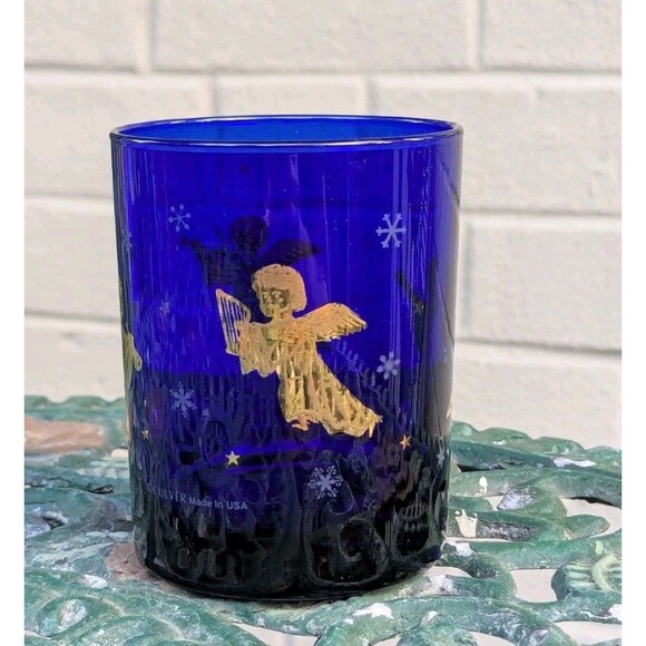 Culver Cobalt Blue Glass  with 22k Gold Cherubs Stars Vintage Retro Celestial - Picture 3 of 7